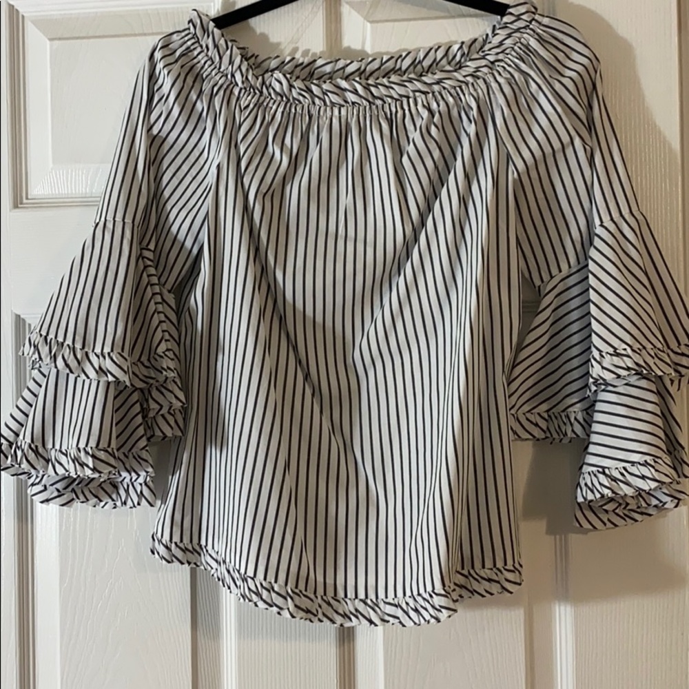 Eci off the shoulder Striped Blouse